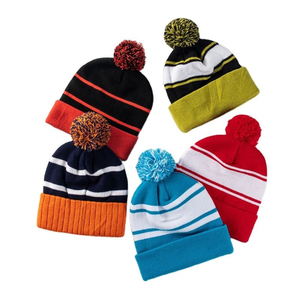Custom Striped Knit <b>Beanie</b> <b>with</b> <b>Pom</b> <b>Pom</b> Winter Cuffed Hat - Product Image 6
