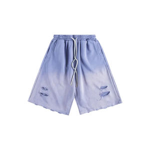 Shorts de survêtement délavés pour hommes, logo personnalisé, taille élastique, en toile de coton épaisse, style décontracté vintage streetwear, séchage rapide, couleur unie, été - Product Image 4