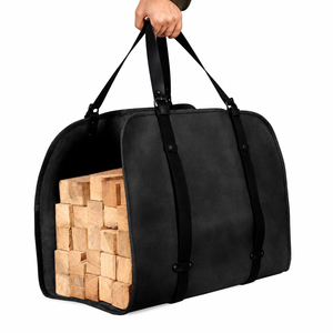Sac de transport vintage en cuir véritable pour bûches, robuste et portable, pour cheminée, modèle LLR-0166 - Product Image 2