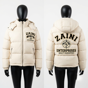 ZAINI Premium <b>Men</b> Casual Puffer <b>Jacket</b> Waterproof Windproof 500 GSM Polyester Fabric <b>White</b> Quilted Hooded Winter Coat Zipper - Product Image 1