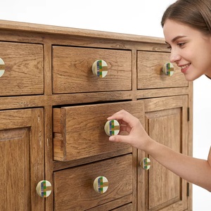 Modern Resin Wood Cabinet Drawers with <b>Ceramic</b> <b>Knobs</b> & Pull Handle for Home Office Dresser Use Easy Installation - Product Image 2