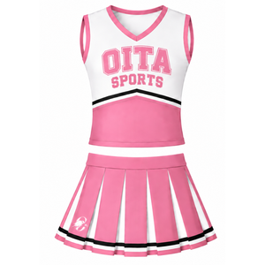 Ensemble d'uniformes de cheerleading rose, haut sans manches à col en V, jupe plissée, tenue d'équipe sportive, performance de danse, entraînement, compétition, personnalisé - Product Image 1