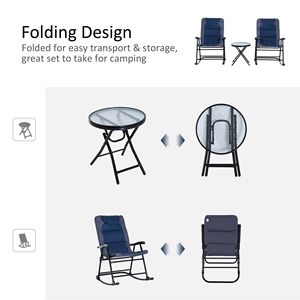 Set Bistrot a Dondolo Blu in 3 Pezzi con Sedie da Patio e Tavolino in Vetro per Intrattenimento all'Aperto - Product Image 6