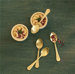 Cuillères à dessert en laiton au design exclusif, avec manche en forme de feuille, 4 pièces - Product Image 5