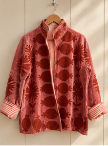 Vestes bomber en velours russe rose corail de luxe pour femmes, col montant, broderie à la main, écologiques, réversibles, manteau d'automne - Product Image 2