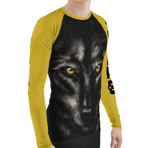 Maillot de compression à manches longues pour homme, motif tête de loup jaune et noir, respirant et anti-transpiration, idéal pour le MMA, le BJJ et le Jiu Jitsu - Product Image 3