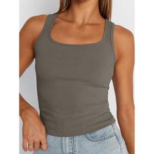 Moda 2025, camisetas sin mangas de verano para mujer, cuello cuadrado, acanalado, sin mangas, cultivo básico, transpirable, ajustado, ropa Y2K, talla Queen - Product Image 1