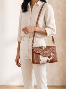 Western Genuine Leather Cowhide Handtooled Short Crossbody Animal Prints Embossed Envelope Purse Vintage Shoulder Coin Holder - Product Image 4