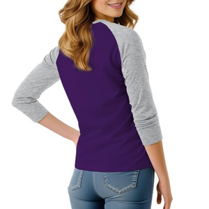 T-shirt de baseball personnalisé pour femme avec logo, en tricot côtelé, manches raglan contrastantes, coupe ajustée, style streetwear tendance - Product Image 2