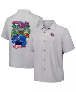 Camisa de hombre gris Chicago Cubs Hit and Run Silk Camp con botones |   Tommy Bahama - Product Image 1