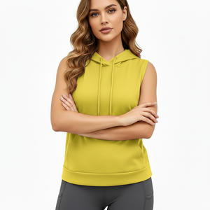 Sweat-shirt sans manches en coton pour femme avec fermeture éclair, ourlet côtelé, broderie, logo personnalisé, streetwear, vêtements de sport - Product Image 3