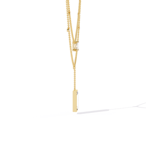 Collar de Cadena Minimalista con Esmeralda y Diamantes Cultivados en Laboratorio con Corte Baguette, Diamantes CVD HTHP, Oro Sólido de 14K, Cadena Doble - Product Image 3