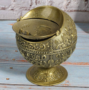 Traditional tribal Dhokra brass filigree weave round tabletop <b>ashtray</b> bowl, available at wholesale prices. - Product Image 6