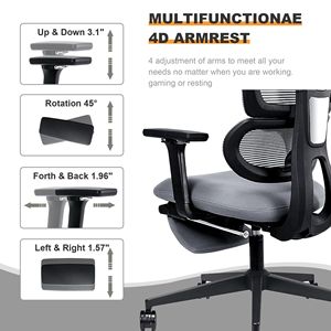 Sedia da Ufficio Ergonomica in Rete con Ruote Silenziose a 360 Gradi, Braccioli Regolabili, Poggiapiedi, Supporto Lombare 3D, Poggiatesta Multifunzionale - Product Image 3