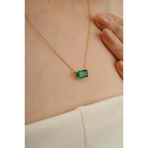 14K Solid Gold Geometric East West <b>Emerald</b> Cut Box Chain <b>Pendant</b> Necklace 2.41 Ct Natural <b>Emerald</b> IGI Certified Diamond Women's - Product Image 3
