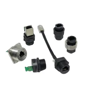 Industrial Waterproof IP67 Ethernet Cat5e Rj45 Panel Mount Field Installable Overmolded Cable Jack Plug