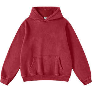 เสื้อฮู้ดสีแดงสำหรับผู้ชาย ทรงโอเวอร์ไซส์ ผ้าฝ้าย 100% เฟรนช์เทอร์รี่ ดีไซน์กระเป๋าแบบลำลอง เหมาะสำหรับใส่ในฤดูใบไม้ร่วง - Product Image 4