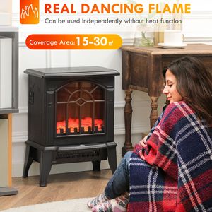 Caminetto Elettrico Realistico Autoportante con Fiamma, 750W/1500W, Protezione dal Surriscaldamento, Nero - Product Image 4