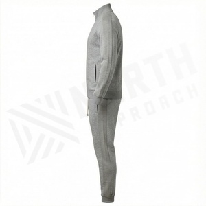 Ensemble de survêtement gris zippé pour homme, vêtements de sport décontractés, couleur unie, coton, coupe classique, pour l'automne - Product Image 3