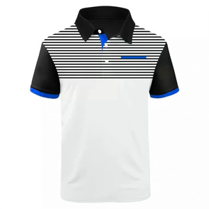 Chemise rayée pour homme à manches courtes, noir, blanc, bleu, tissée, tricotée, respirante, décontractée, coupe classique, 100% coton, 220g - Product Image 1