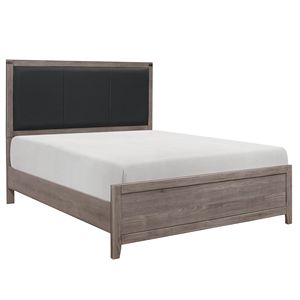 Letto matrimoniale imbottito in similpelle grigio brunastro con testiera dal design industriale, 1 pezzo, mobili per camera da letto - Product Image 1