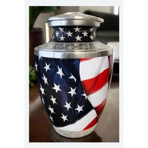 American Flag Metal Cremation Urn Decorative Keepsake Vase Traditional Design Durable Tabletop Handmade Adult Urn Large Capacity - Product Image 1
