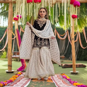 Nouveau designer moderne Salwar Kameez avec haut de travail à broderie lourde-Plazzo Dupatta en georgette de renard lourd à séchage rapide pour une tenue de fête - Product Image 1