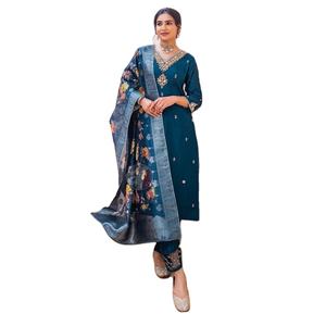 Seda dola pura con jacquard digital y dupatta hecha a mano y conjunto de Kurti de trabajo pesado puro - Product Image 1