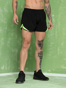 KVETOO Men's Quick Dry Breathable Split Hem 2 1 Loose Fit High Waist Elastic Running Shorts 100% Polyester Black <b>Net</b> Neon <b>Green</b> - Product Image 2