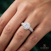 Bague de fiançailles de luxe avec halo de diamants taille ronde, double rangée pavée, solitaire, pour femme
