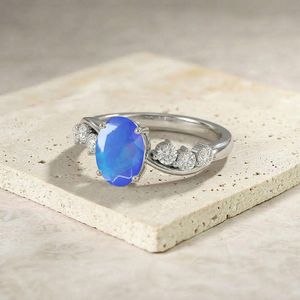 Genuine Blue Opal <b>Ring</b> Oval Opal Engagement <b>Ring</b> 925 Sterling <b>Silver</b> Accent Unique October Birthstone Gift - Product Image 2