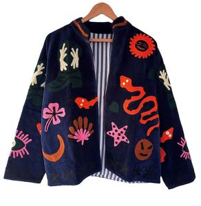 Nueva Chaqueta Safari de Terciopelo Ecológica para Invierno, Diseño Boho con Bordado de Serpiente y Forro de Algodón para Festivales - Product Image 5