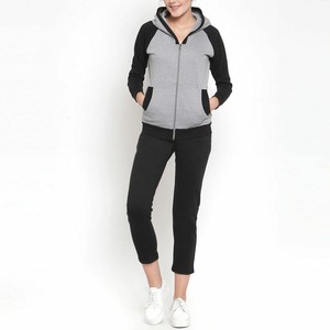 custom 100% cotton hooded windbreaker tracksuit two piece pants zip up womens sportswear eco friendly reversible breathable OEM - Product Image 1