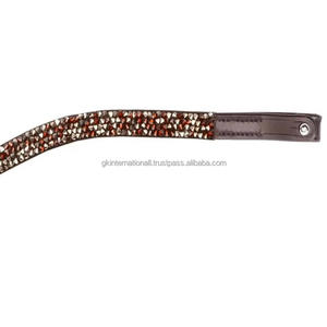 Fancy Small Glittering Stones Diamante Wave Shape Banda de cejas de caballo de cuero negro con botón a presión extremo de bucle - Product Image 5