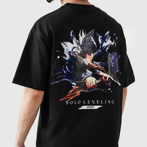 Nueva Camiseta de Estilo Japonés de Anime Solo Leveling, Personalizada, al por Mayor, Tejida, Lavada, con Cuello en V, Manga Corta, Ajuste Holgado, Patrón Sólido, Hombros Caídos - Product Image 1