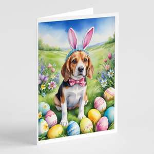 Whimsical A7 Size 5x7 Beagle <b>Easter</b> Egg Hunt Blank Note <b>Cards</b> <b>Pack</b> of 8 with Envelopes for Greetings - Product Image 1