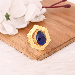 Bague élégante en laiton plaqué or bleu encre, sertie d'une pierre précieuse en forme de poire, bijoux faits à la main pour femmes - Product Image 3