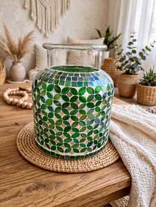 Porte-bougie rond en mosaïque de verre parfumé fait main, résistant à la chaleur, pour la maison, les mariages, Noël, décoratif, avec revêtement par pulvérisation - Product Image 1