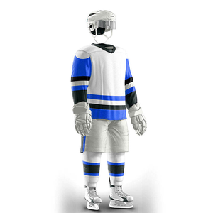 Men's Ice Hockey Uniform White Blue Striped Sublimated Jersey Full Sleeve Breathable Mesh Adult Regular Fit OEM Service - Product Image 6