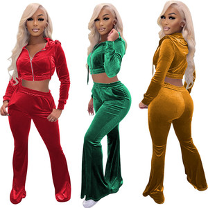 Ensemble de survêtement décontracté en velours épais pour femme, deux pièces, avec sweat à capuche zippé et pantalon, couleur personnalisable - Product Image 4