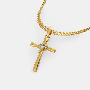 Collar con Colgante de Cruz de Diamante Cultivado en Laboratorio, Redondo, en Oro Amarillo - Product Image 5