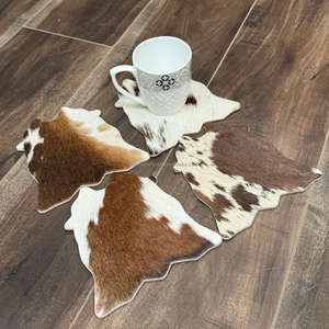 Juego de posavasos de cuero de vaca rústico de alta calidad, posavasos de cuero genuino para ocultar el pelo occidental único para bebidas, regalos de decoración del hogar - Product Image 4