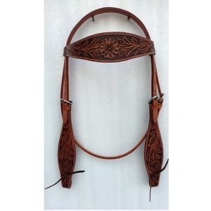 Cabezada de cuero negro para caballo con nudos ecuestres ajustables trenzados a mano de cuero crudo natural - Product Image 1