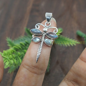 Pendentif Libellule en Labradorite Naturelle, Argent Sterling 925, Fait Main, Bijou Bohème en Forme d'Aile d'Insecte, Cadeau pour Femme, Charme Artisanal - Product Image 6