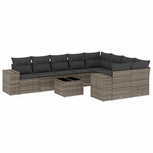 Ensemble de canapés de jardin en rotin PE gris et acier thermolaqué avec verre trempé pour espaces extérieurs - Product Image 2