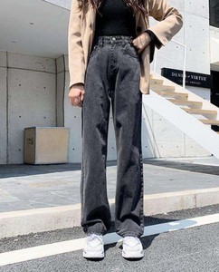 Wholesale Women's Mid Waist Straight Fit Streetwear Winter Striped Dark Denim Jeans Casual <b>Stretch</b> - Product Image 3