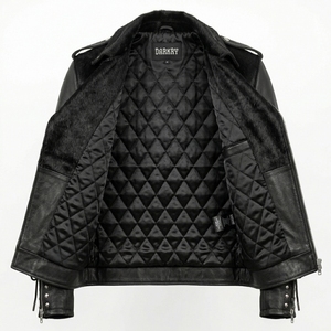 Wholesale Mens Genuine Leather <b>Jacket</b> Custom Cow Hair On Hide Panels Studded Biker Coat Symmetrical Lace Up <b>Punk</b> Outwear - Product Image 3