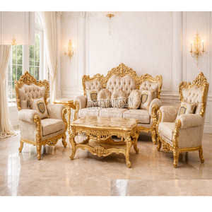 ชุดห้องนั่งเล่นไม้หรูหราสไตล์มหารานี พร้อมการตกแต่งสีทอง ชุดโซฟา 5 ที่นั่งสุดหรูหรา สไตล์อิมพีเรียล เฟอร์นิเจอร์ห้องนั่งเล่นสไตล์กรีก - Product Image 1