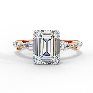 Anillo de Compromiso y Matrimonio de Oro Sólido de 14k con Diamante Cultivado en Laboratorio de 2.00 CT, Corte Esmeralda, Marquesa y Redondo, Certificado por IGI, para Mujer - Product Image 1