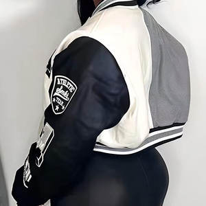 Grey <b>Women's</b> Varsity <b>Jacket</b> Baseball <b>Jacket</b> Color Block Letter Print Y2k Button Custom Embroidery Bomber <b>Corduroy</b> Sheep Skin - Product Image 4